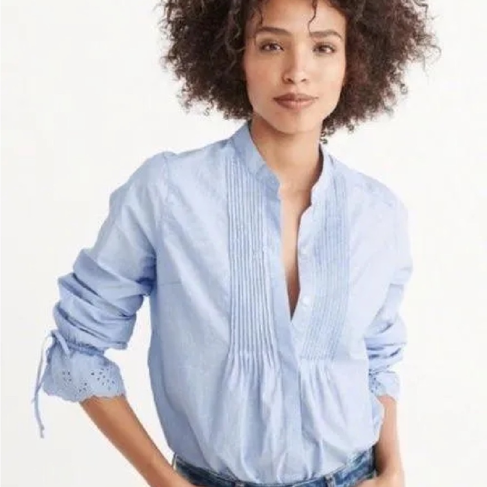 Abercrombie & Fitch Eyelet Sleeve Poplin Shirt, Pintuck, Small
